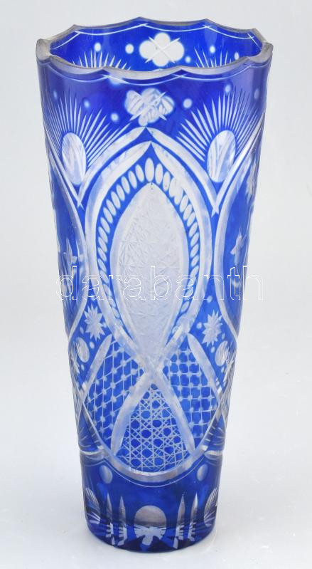 Kék ólomkristály váza, hibátlan, m:26,5cm