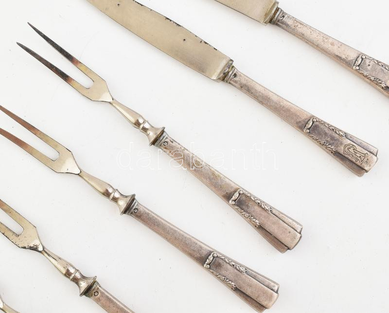 Ezüst (Ag) nyelű gyümölcsös készlet, jelzett, 13-15cm. - Image 2