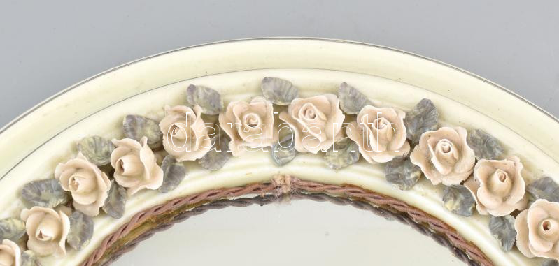 Porcelán fali tükör és gyertyatartó, rózsákon kis lepattanás, jelzés nélkül, d: 35cm, h: 19 cm - Image 2
