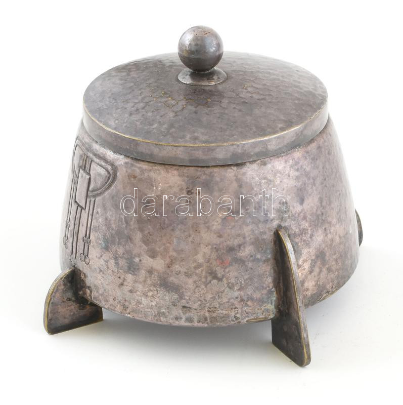 Jugendstil, szecessziós, cukordoboz, ezüstözött alpakka, jelzés nélkül, kopásnyomokkal, d: 14 cm - Image 2
