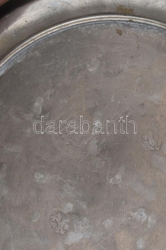 Antik ón tál, jelzett, korának megfelelő állapotban, d: 35 cm - Image 4