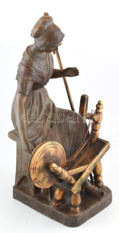 Richard Aurili (1834-1914): Rokkázó nő. Jelzett, Festett terrakotta. Hibátlan. m: 57 cm - Image 2