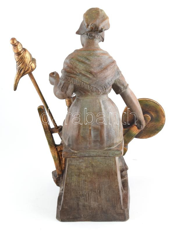 Richard Aurili (1834-1914): Rokkázó nő. Jelzett, Festett terrakotta. Hibátlan. m: 57 cm - Image 3