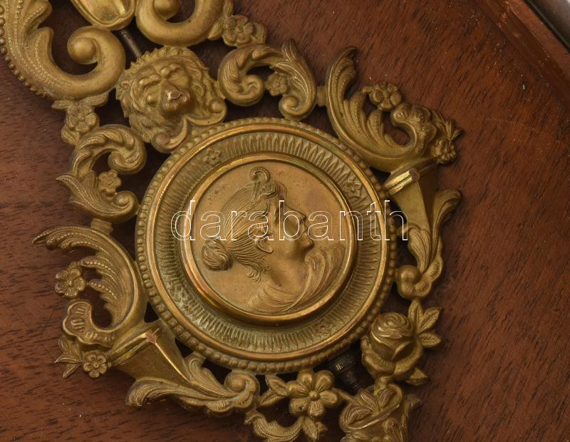 Antik fali óra, félütős szerkezettel, tokján kis hiányokkal, működik, kulccsal, h: 90 cm - Image 3