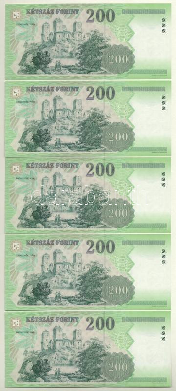 2007. 200Ft (5x) sorszámkövetők és közeli sorszámok: 'FA 8783920, FA 8783921, FA 8783922, FA 8783925, FA 8783936' T:I - Image 2