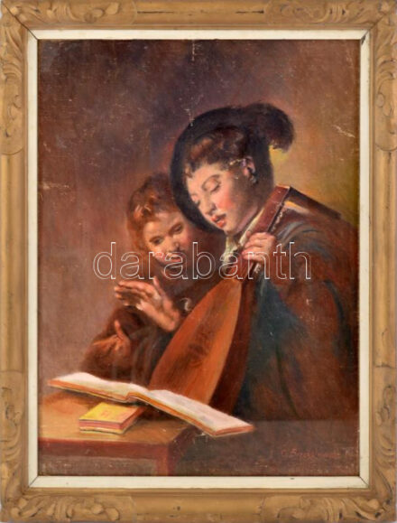 Camillo Carl Brockelmann (1883-1963), Frans Hals után: Éneklő és lantozó fiúk. Olaj, vászon, kartonra kasírozva, üvegezett keretben, Jelzett, 48x39cm