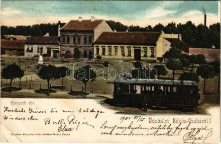 1904 Békéscsaba, Békés-Csaba; Kossuth tér, motor, városi vasút. Corvina könyvnyomda kiadása (EB)