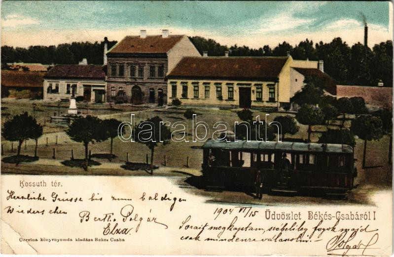 1904 Békéscsaba, Békés-Csaba; Kossuth tér, motor, városi vasút. Corvina könyvnyomda kiadása (EB)