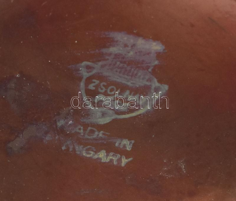 Zsolnay bordó eozinmázas tégely. Jelzett, kis kopásnyomokkal, a fedélen mázrepedésekkel, belső felén apró csorbával, d: 6,5 cm - Image 3