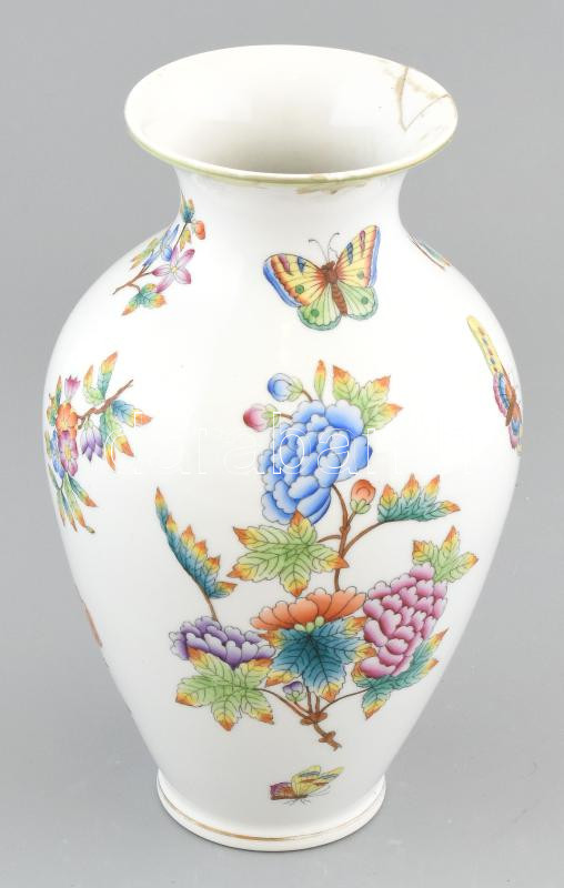Herendi Viktória mintás váza, jelzet, ragasztott, m: 23,5 cm