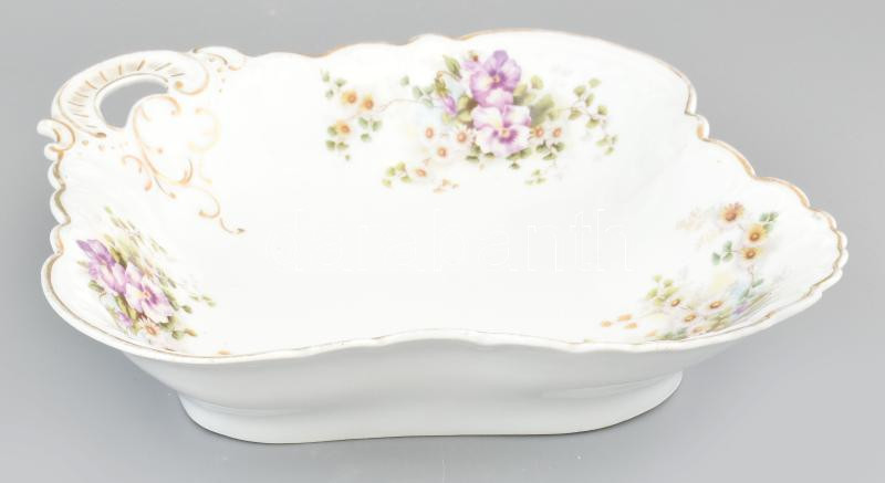 Cseh porcelán levél formájú, virágmintás kínálótál. Matricás, jelzés nélkül, kopásokkal, 30x26,5 cm - Image 2