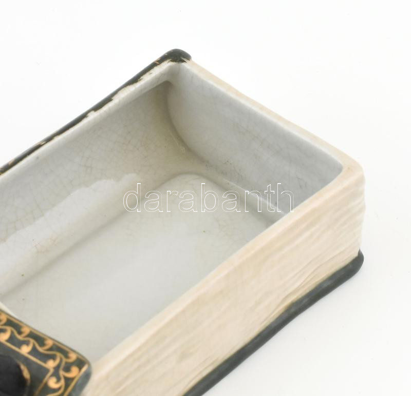 Tündéres bonbonier, porcelán, tetején bronz figura, jelzett, antikolt, m: 16 cm - Image 3