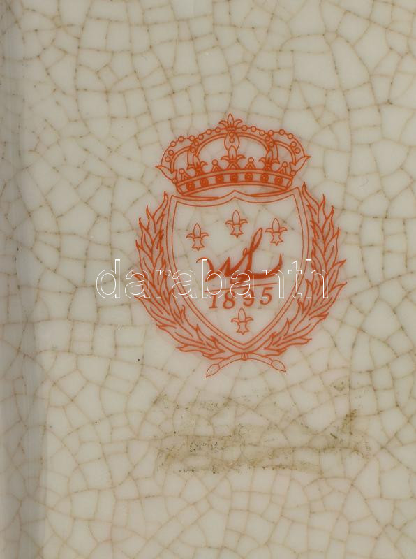Tündéres bonbonier, porcelán, tetején bronz figura, jelzett, antikolt, m: 16 cm - Image 4
