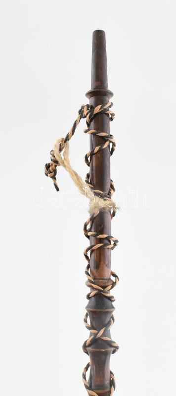 Antik tajtékpipa, fa szárral, jelzett (JHNS) alpakka szerelékkel. Korának megfelelő állapotban, h: 36 cm - Image 3