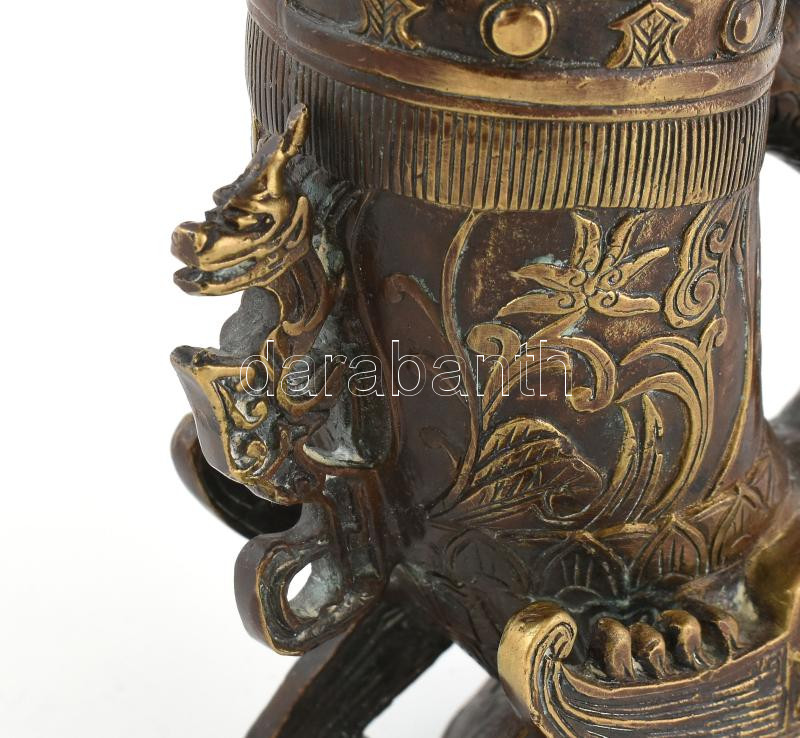 Olvashatatlan kínai jelzéssel: Madaras bőség szaru, bronz, XX. sz első fele, kis kopásokkal, m: 16,5 cm - Image 4