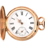 14K arany (Au) dupla arany fedeles zsebóra. Chaton rugós szerkezet Nem működik. d: 49 mm br 75 g, Jelzett, üveg nélkül