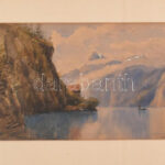 A Luzerni tó. Akvarell, papír, jelzés nélkül. paszpartuban. XIX. sz. közepe. 36x22 cm