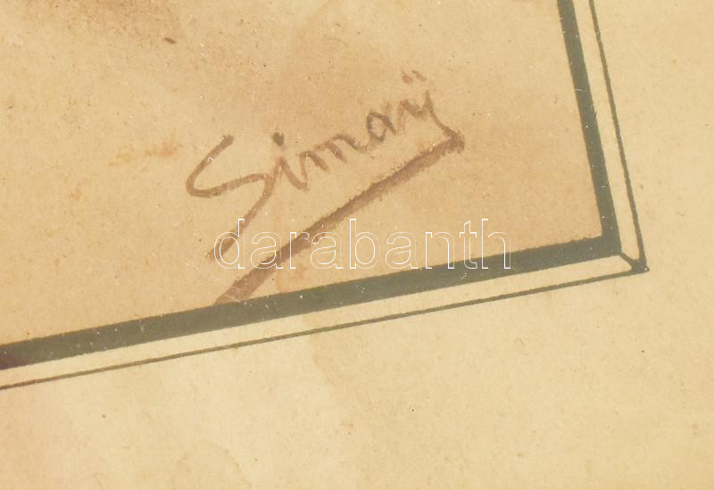 Simay jelzéssel: Krumplievő. Akvarell, papír, üvegezett keretben. 24x14,5cm - Image 2