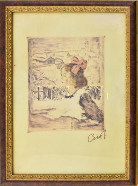 Csók István (1865-1961) - Prihoda István (1891-1956): Züzü. Színezett rézkarc, papír, jelzett (Csók). Üvegezett fakeretben, 23x19 cm
