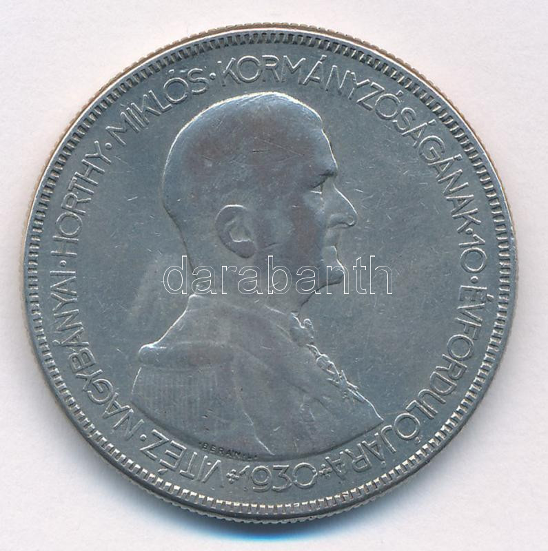 1930. 5P Ag 'Horthy jobbra' T:3 patina Adamo P8