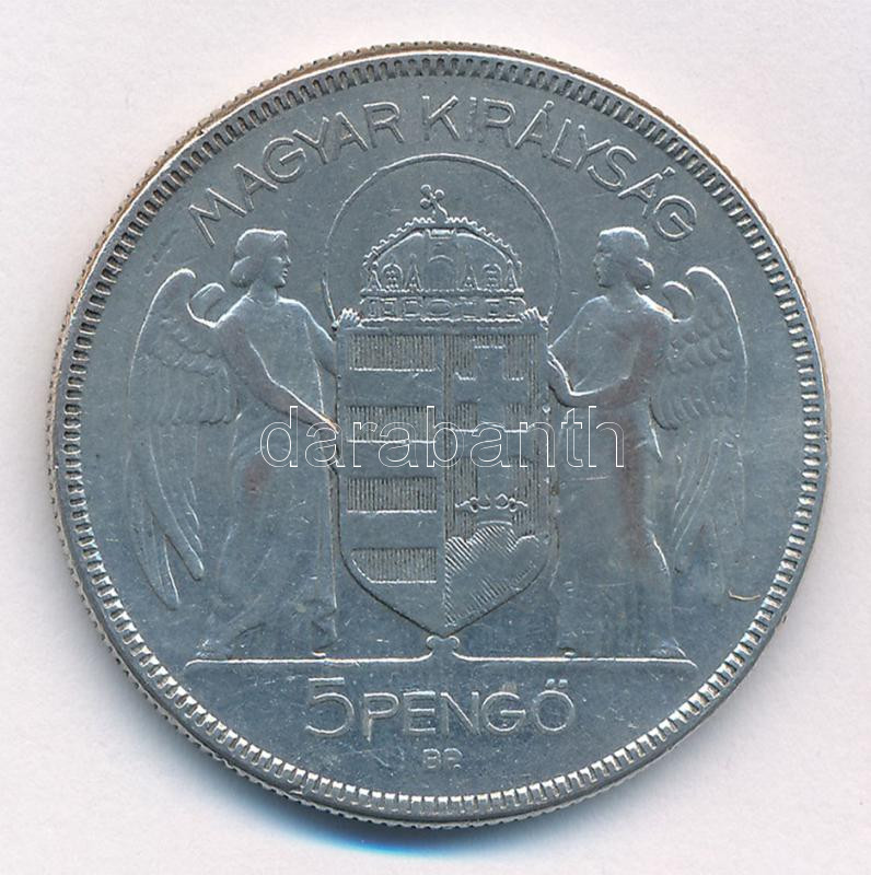 1930. 5P Ag 'Horthy jobbra' T:3 patina Adamo P8 - Image 2