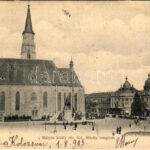 1903 Kolozsvár, Cluj; Mátyás király tér, Szent Mihály templom / square, church (Rb)