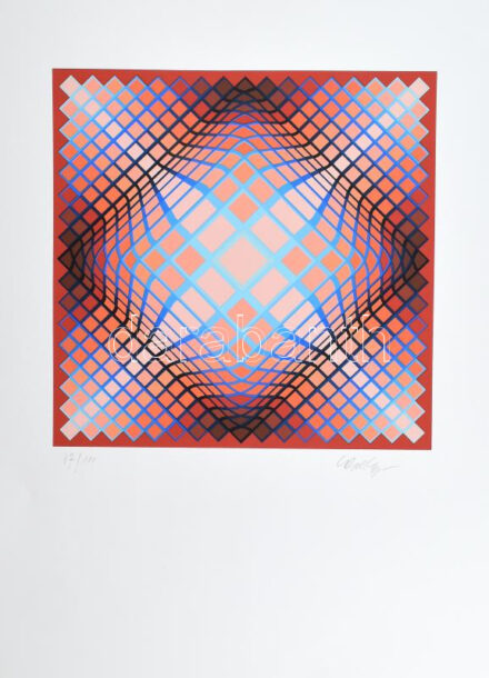 Vasarely Victor (1908-1997): Vega 3. Szitanyomat, papír, jelzett, számozott (47/110). Az 1985-ben a Helikon Kiadónál megjelent mappából, gyűrődésekkel 35×35 cm