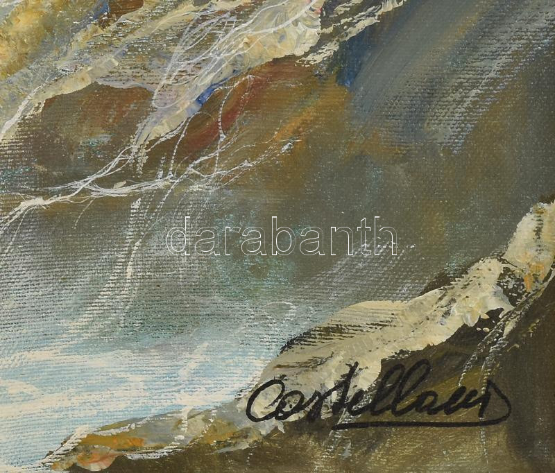 Castellani jelzéssel: Háborgó tenger. Olaj, vászon. 50x70 cm. Dekoratív fakeretben. - Image 2
