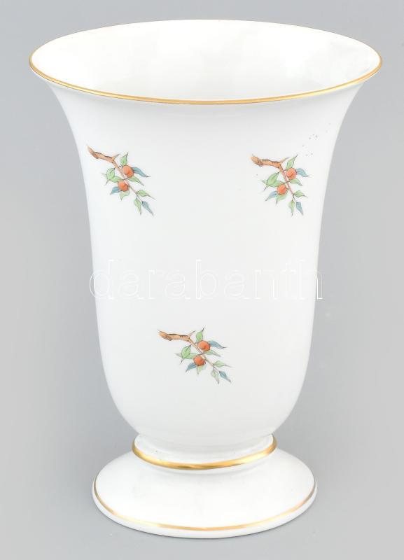 Herendi csipkebogyó mintás váza . Kézzel festett, jelzett, kopásnyomokkal. M:20 cm - Image 2