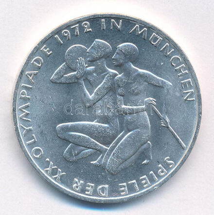Német Szövetségi Köztársaság 1972D 10M Ag 'Nyári Olimpiai Játékok München / Térdelő atléták' T:1-,2 FRG 1972D 10 Mark Ag 'Olympic Games Munich / Athletes kneeling' C:AU,XF Krause KM#132