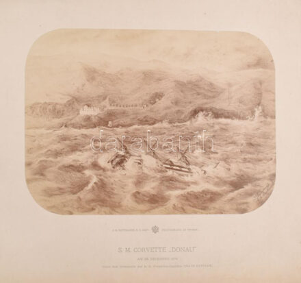 cca 1880 S. M. Corvette Donau 1876-ban. Korabeli fénynyomat kartonon. 32x37 cm