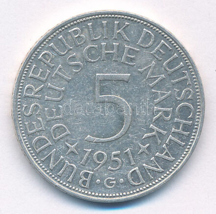 Német Szövetségi Köztársaság 1951G 5M Ag T:2,2- GFR 1951G 5 Mark Ag C:XF,VF Krause KM#112