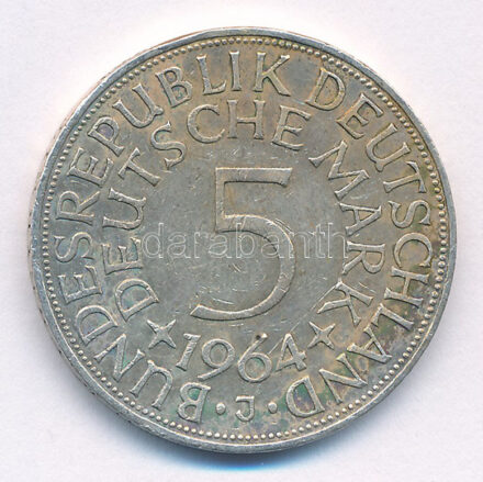 Német Szövetségi Köztársaság 1964J 5M Ag T:2,2- patina GFR 1964J 5 Mark Ag C:XF,VF patina Krause KM#112