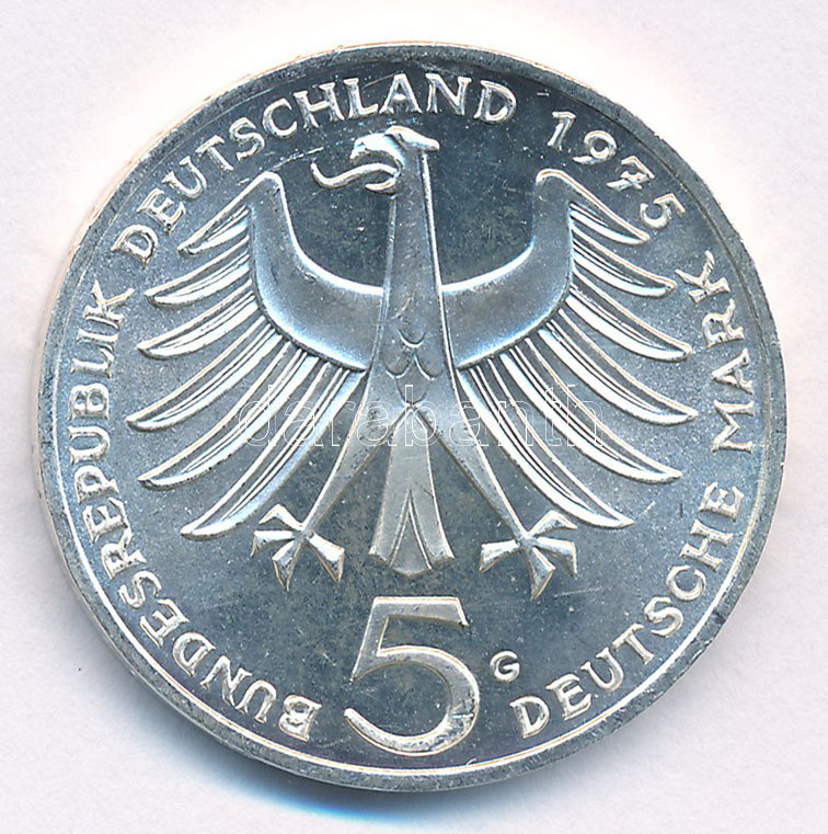 Német Szövetségi Köztársaság 1975G 5M Ag 'Albert Schweitzer' T:1,1- FRG 1975G 5 Mark 'Albert Schweitzer' C:UNC,AU Krause KM#143 - Image 2