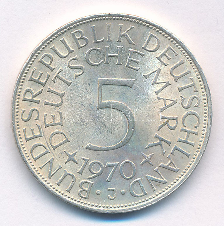 Német Szövetségi Köztársaság 1970J 5M Ag T:2 patina GFR 1970J 5 Mark Ag C:XF patina Krause KM#112