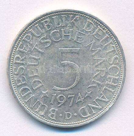 Német Szövetségi Köztársaság 1974D 5M Ag T:2 patina GFR 1974D 5 Mark Ag C:XF patina Krause KM#112