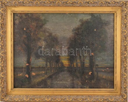 Jelzés nélkül: Táj. Olaj, karton, sérült. Dekoratív fakeretben, 40x52 cm