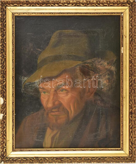 Olvashatatlan jelzéssel: Férfi portré, 1949. Olaj, vászon, kissé sérült. Dekoratív, sérült fakeretben, 50x40 cm