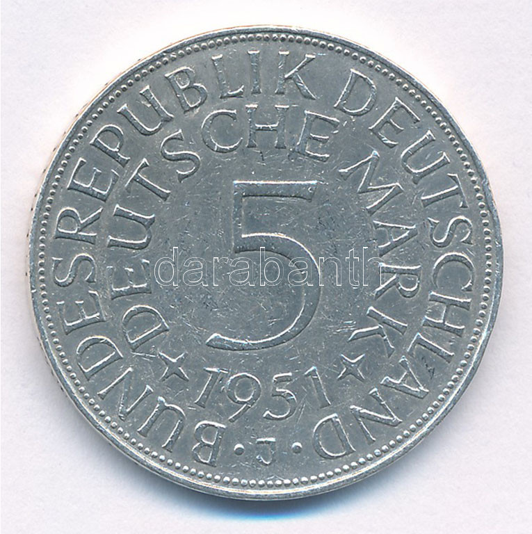 Német Szövetségi Köztársaság 1951J 5M Ag T:2 GFR 1951J 5 Mark Ag C:XF Krause KM#112.1