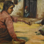 Ferkai J. jelzéssel: Faluvége. Olaj, vászon, kissé sérült. Dekoratív, sérült fakeretben, 50x70 cm - Image 3