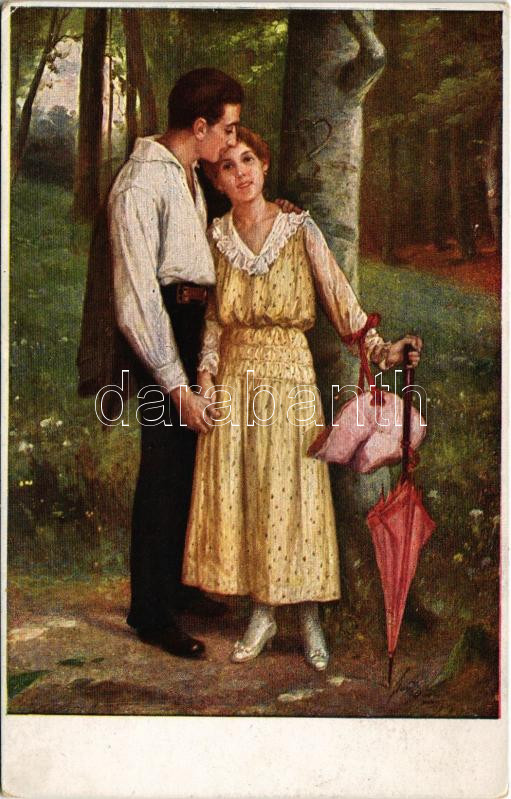 Verliebt / Szerelmes / Lady art postcard, couple in love. Gustav Braun Postkartenverlag Wien 778. s: Jos. Süss (EK)
