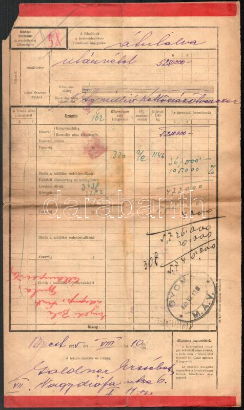 1925 Gyorsáru-fuvarlevél, díjjegyes, kisebb sarokhiánnyal - Image 2