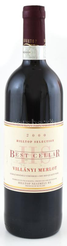 2000 Hilltop Villányi Merlot, bontatlan palack száraz vörösbor, 11,5 % pincében szakszerűen tárolt, 0,75 l.