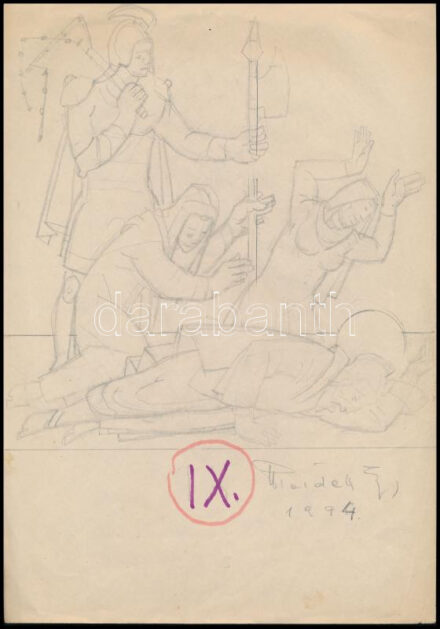 Pleidell János (1915-2007): Stáció terv IX., 1994. Ceruza, papír. Jelzett. 30x21 cm