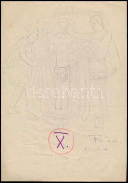 Pleidell János (1915-2007): Stáció terv X., 1994. Ceruza, papír. Jelzett. Hajtásnyommal. 30x21 cm