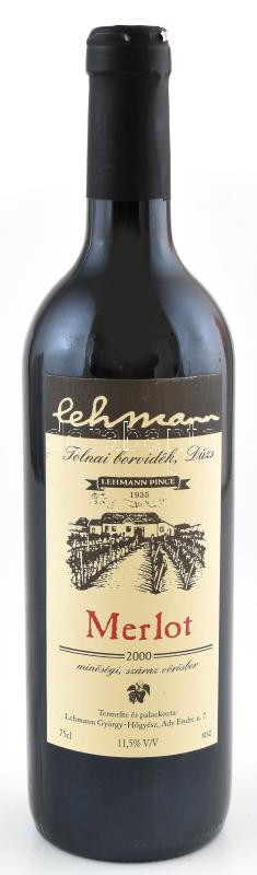 2000 Lehmann Tolnai Merlot, bontatlan palack száraz vörösbor, 11,5 % pincében szakszerűen tárolt, 0,75 l.