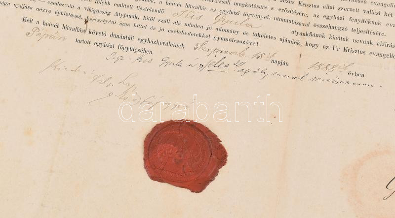 1888 Helvét egyháztanítói oklevél 50x80 cm - Image 2
