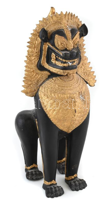 Jelzés nélkül: Antik Foo kutya. Öntött, patinázott, bronz szobor, korának megfelelő állapotban, m: 42 cm