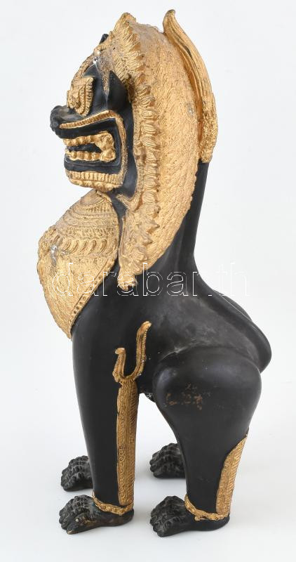 Jelzés nélkül: Antik Foo kutya. Öntött, patinázott, bronz szobor, korának megfelelő állapotban, m: 42 cm - Image 3