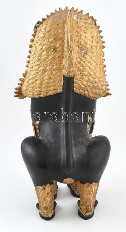 Jelzés nélkül: Antik Foo kutya. Öntött, patinázott, bronz szobor, korának megfelelő állapotban, m: 42 cm - Image 4
